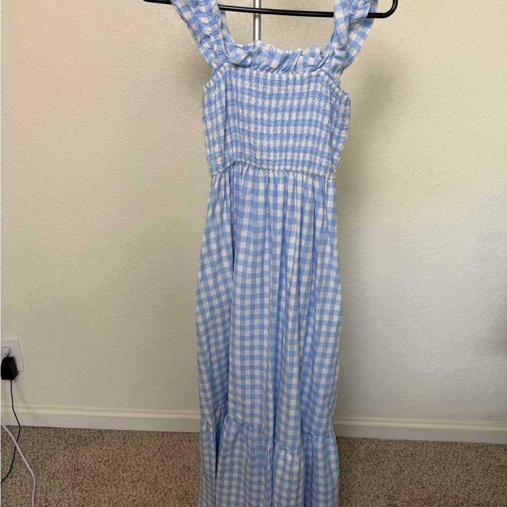 Light Blue Gingham Smocked Maxi Dress